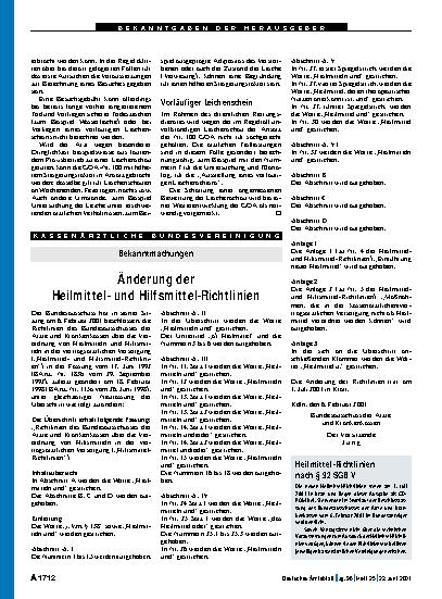 Vorschauseite 1: Bekanntmachungen: Änderung der Heilmittelund Hilfsmittel-Richtlinien