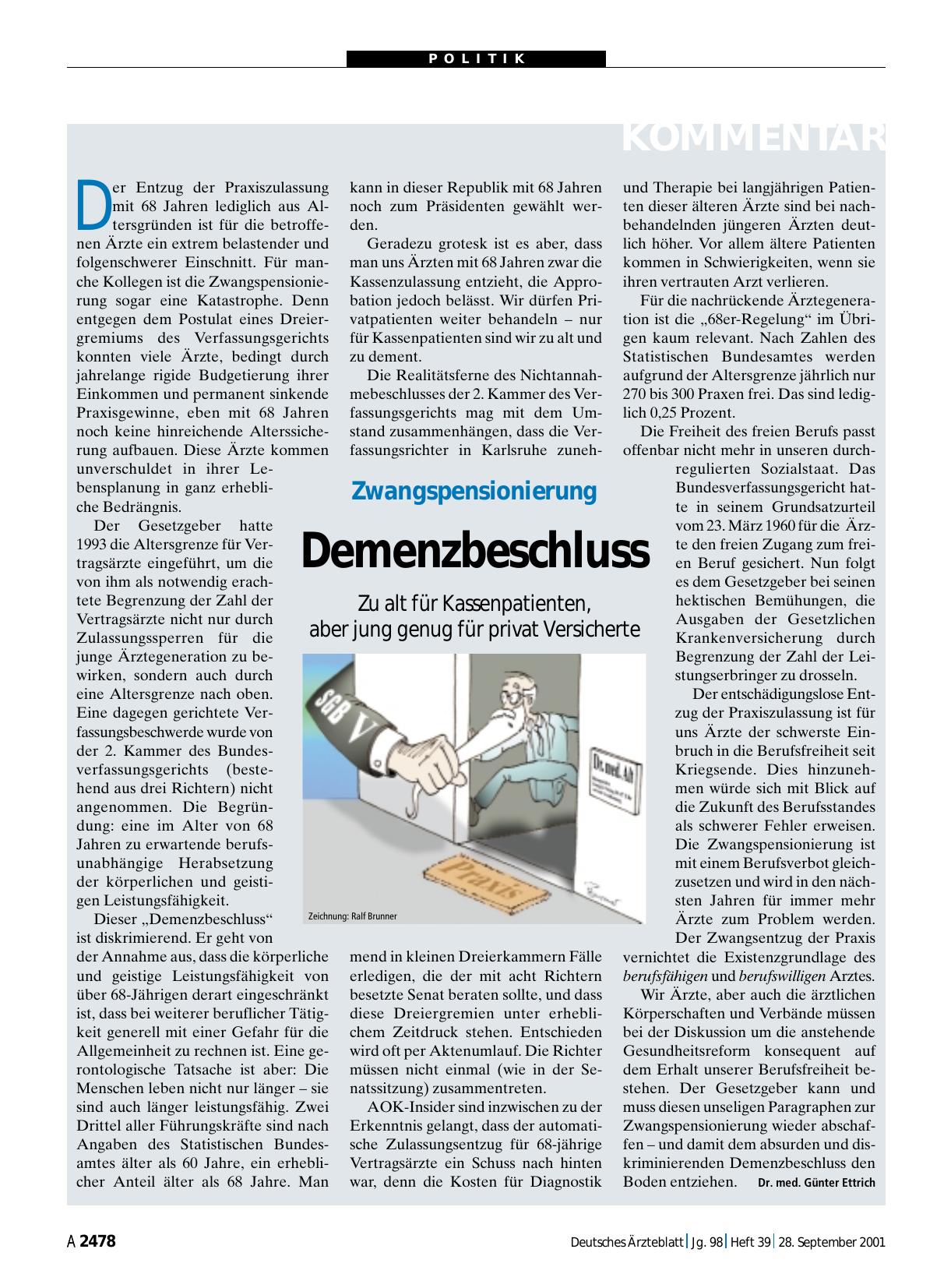 Vorschauseite 1: Zwangspensionierung: Demenzbeschluss