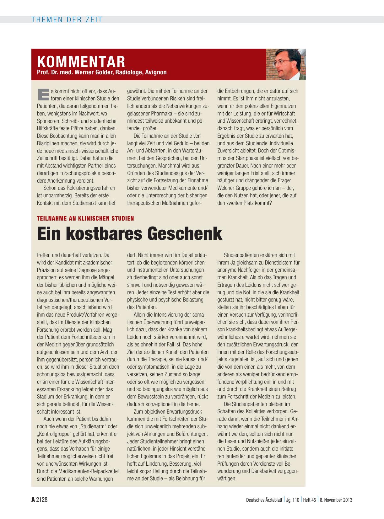 Vorschauseite 1: Teilnahme an klinischen Studien: Ein kostbares Geschenk