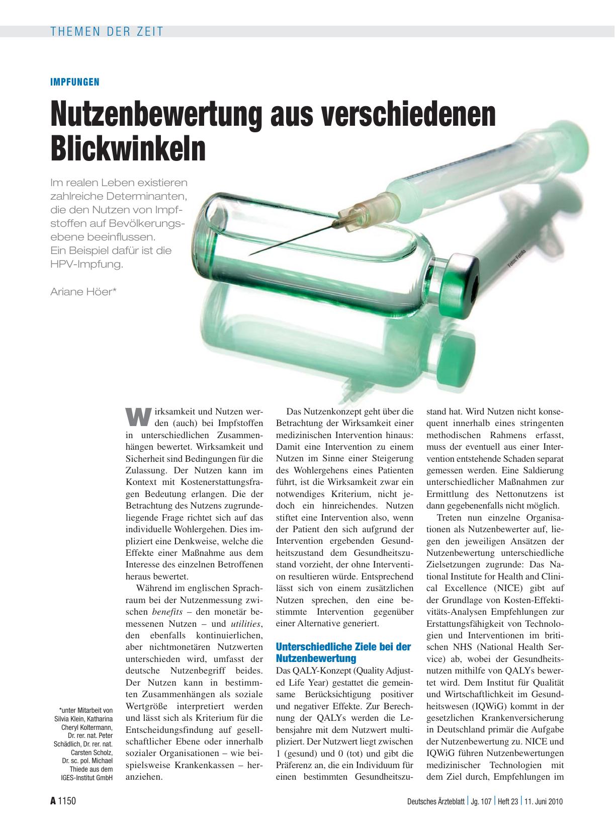 Vorschauseite 1: Impfungen: Nutzenbewertung aus verschiedenen Blickwinkeln