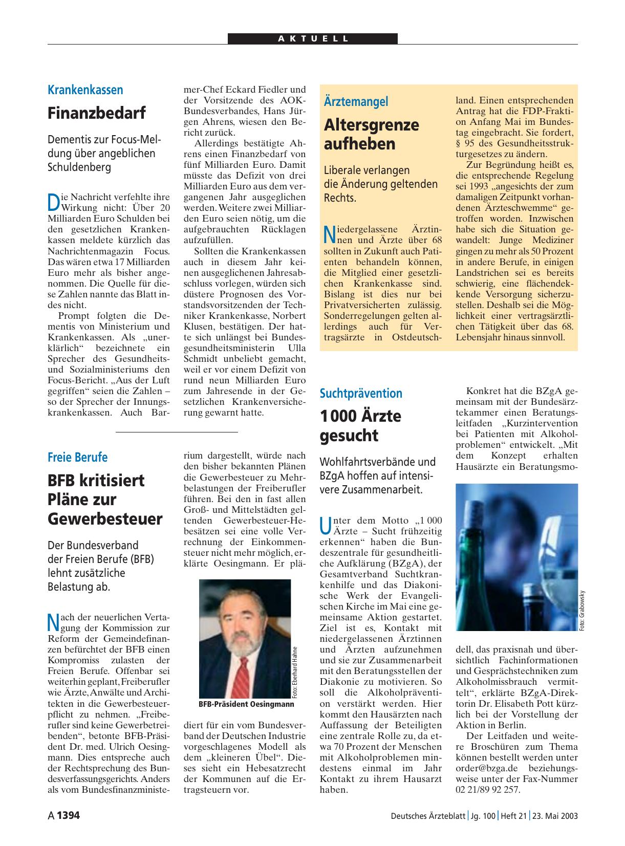 Vorschauseite 1: Ärztemangel: Altersgrenze aufheben