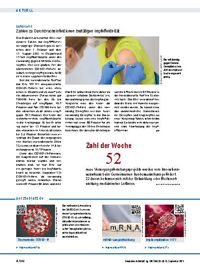 Vorschauseite 1: SARS-CoV-2: Zahlen zu Durchbruchsinfektionen bestätigen Impfeffektivität