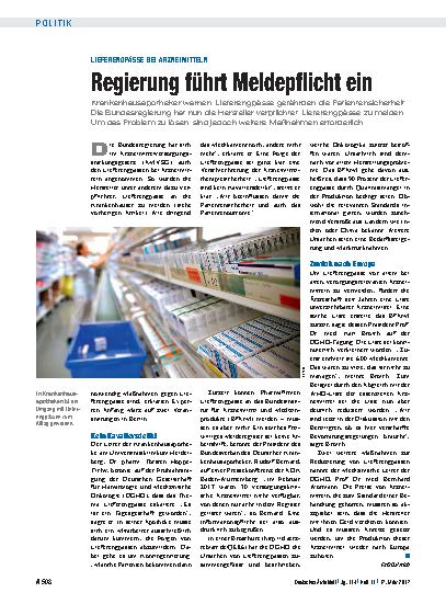 Vorschauseite 1: Lieferengpässe bei Arzneimitteln: Regierung führt Meldepflicht ein