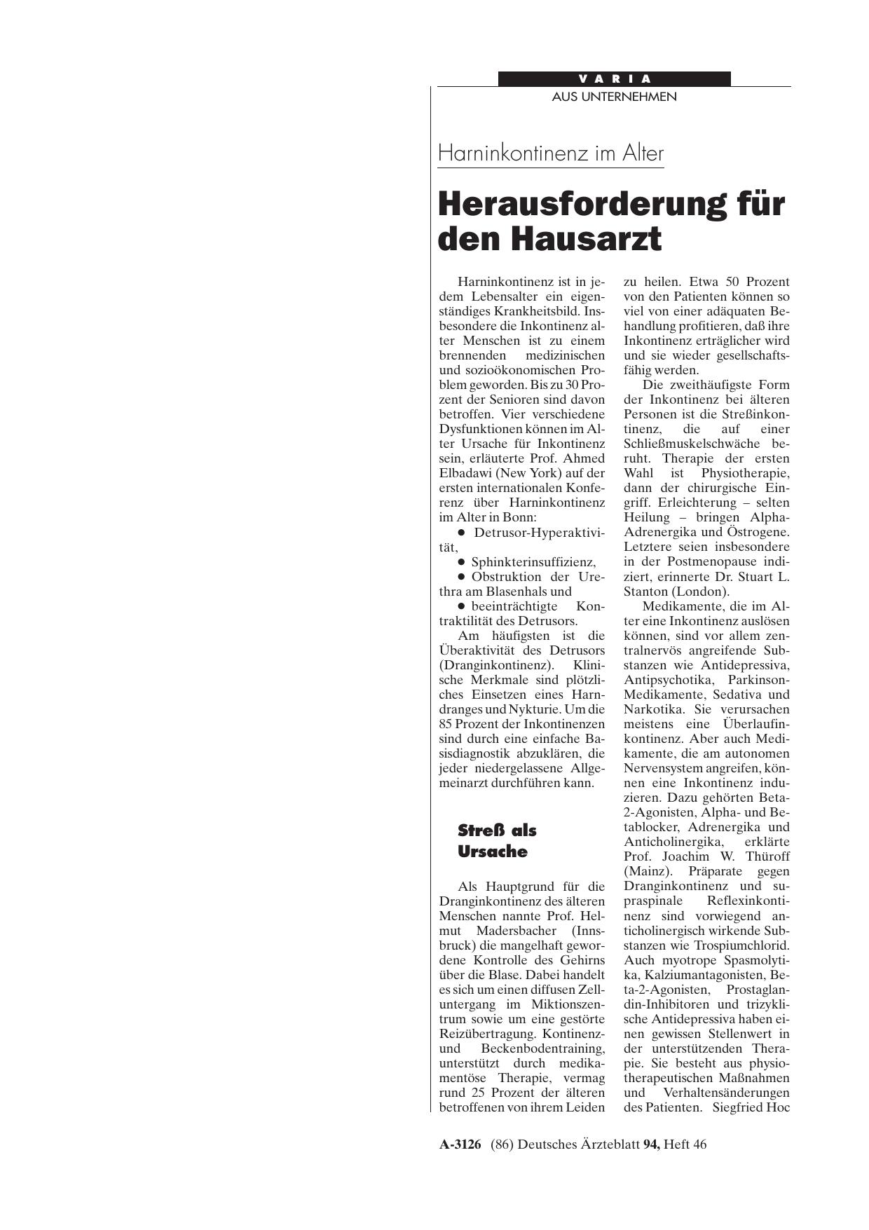 Vorschauseite 1: Harninkontinenz im Alter: Herausforderung für den Hausarzt