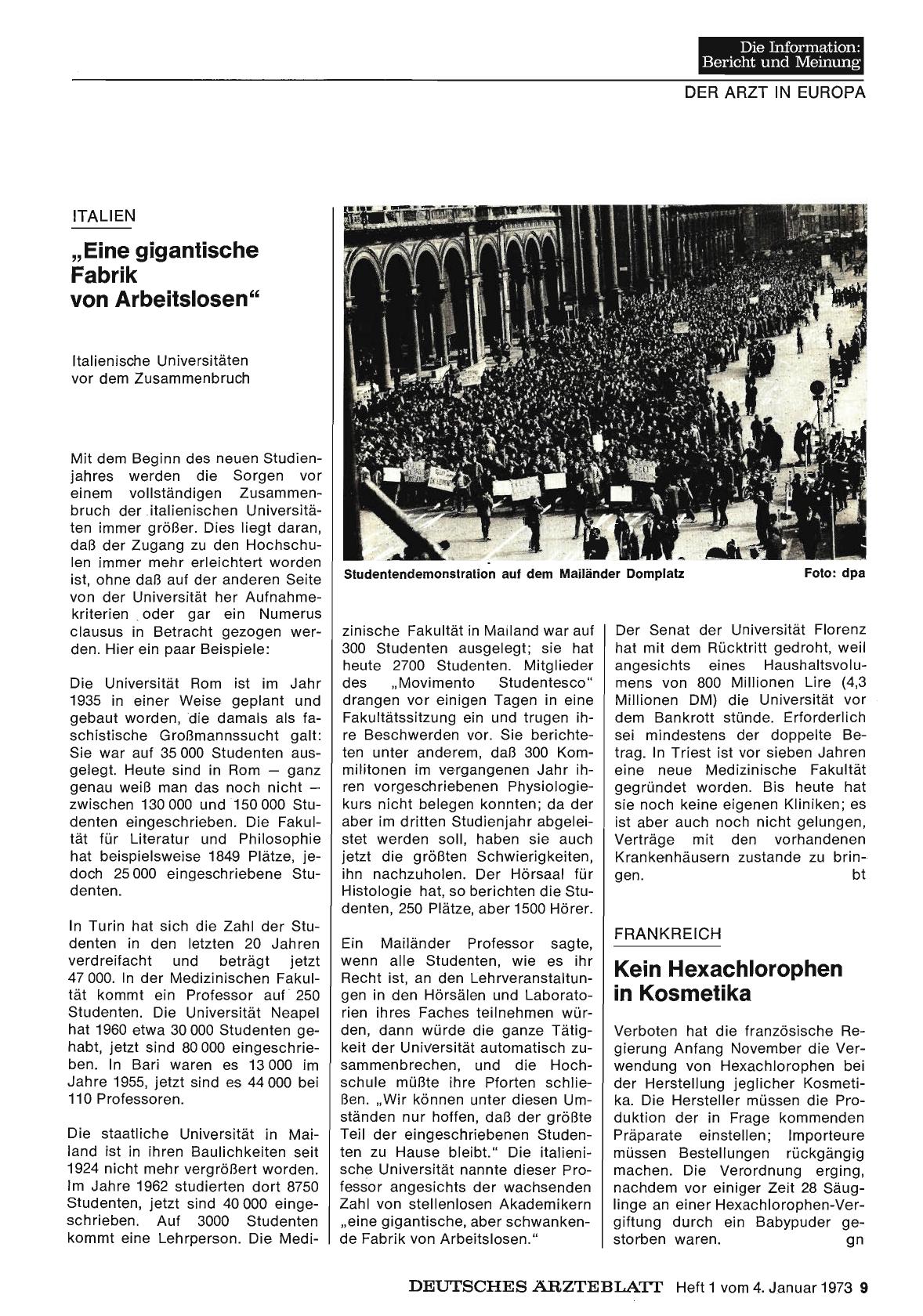 Vorschauseite 1: Italien: "Eine gigantische Fabrik von Arbeitslosen": Italienische Universitäten vor dem Zusammenbruch