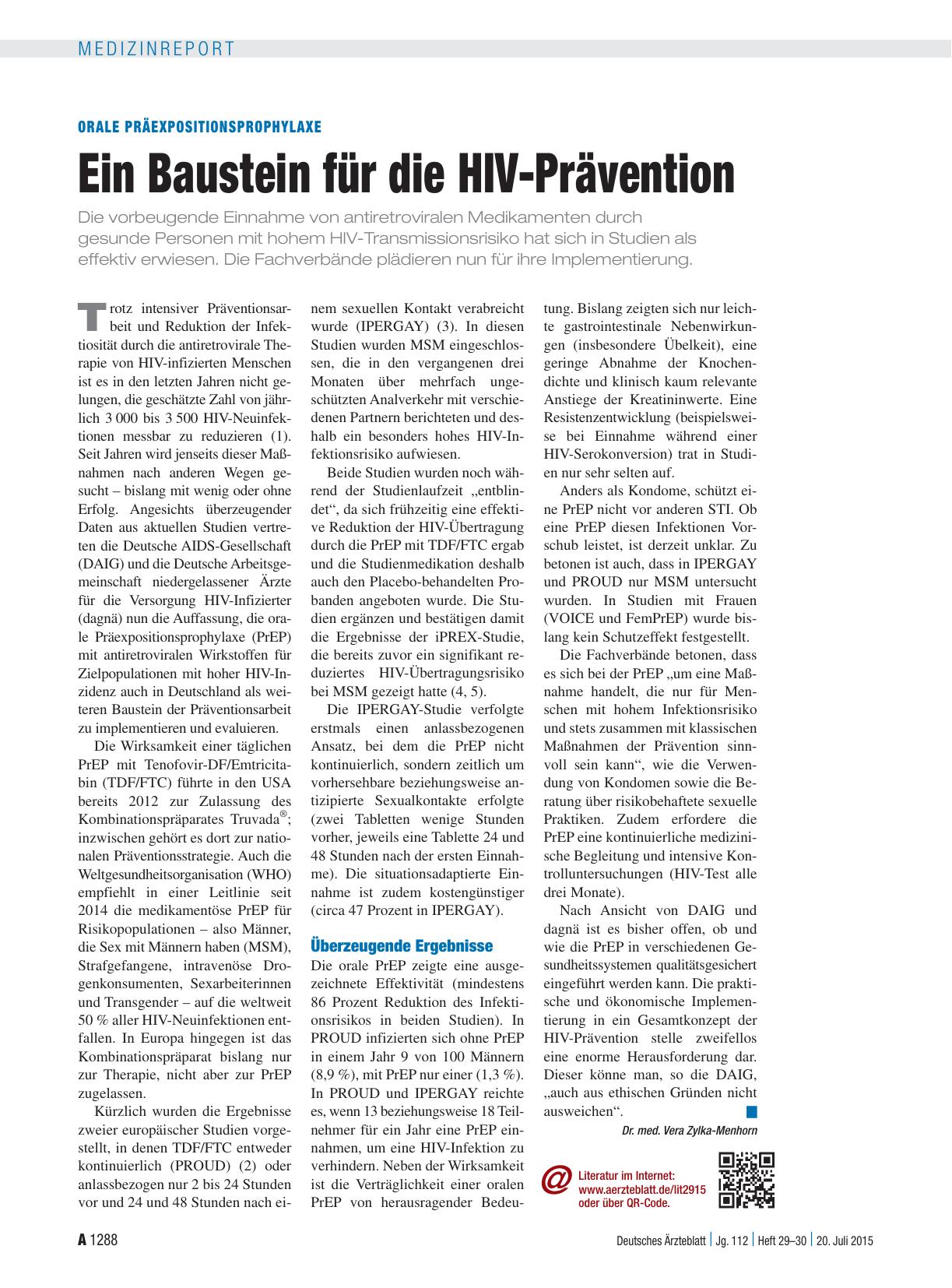 Vorschauseite 1: Orale Präexpositionsprophylaxe: Ein Baustein für die HIV-Prävention