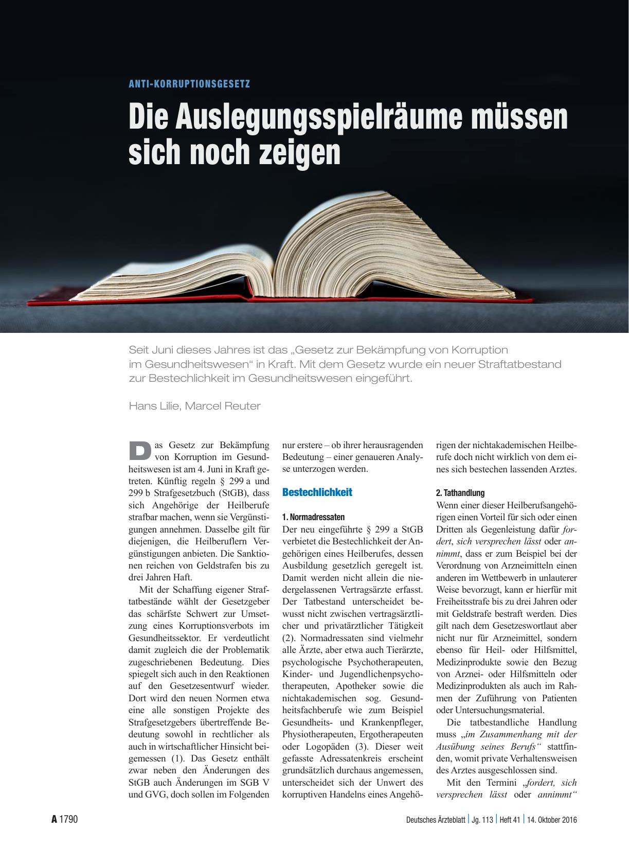 Vorschauseite 1: Anti-Korruptionsgesetz: Die Auslegungsspielräume müssen sich noch zeigen