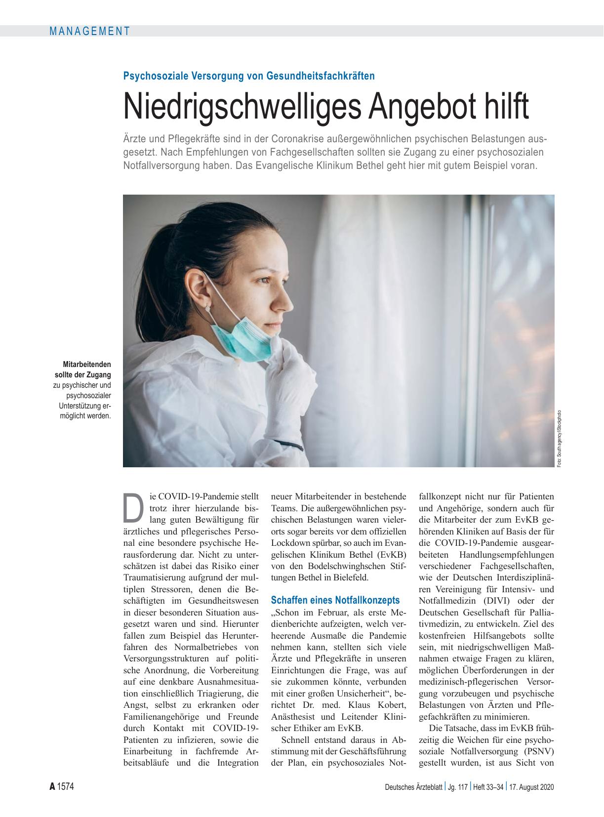Vorschauseite 1: Psychosoziale Versorgung von Gesundheitsfachkräften: Niedrigschwelliges Angebot hilft
