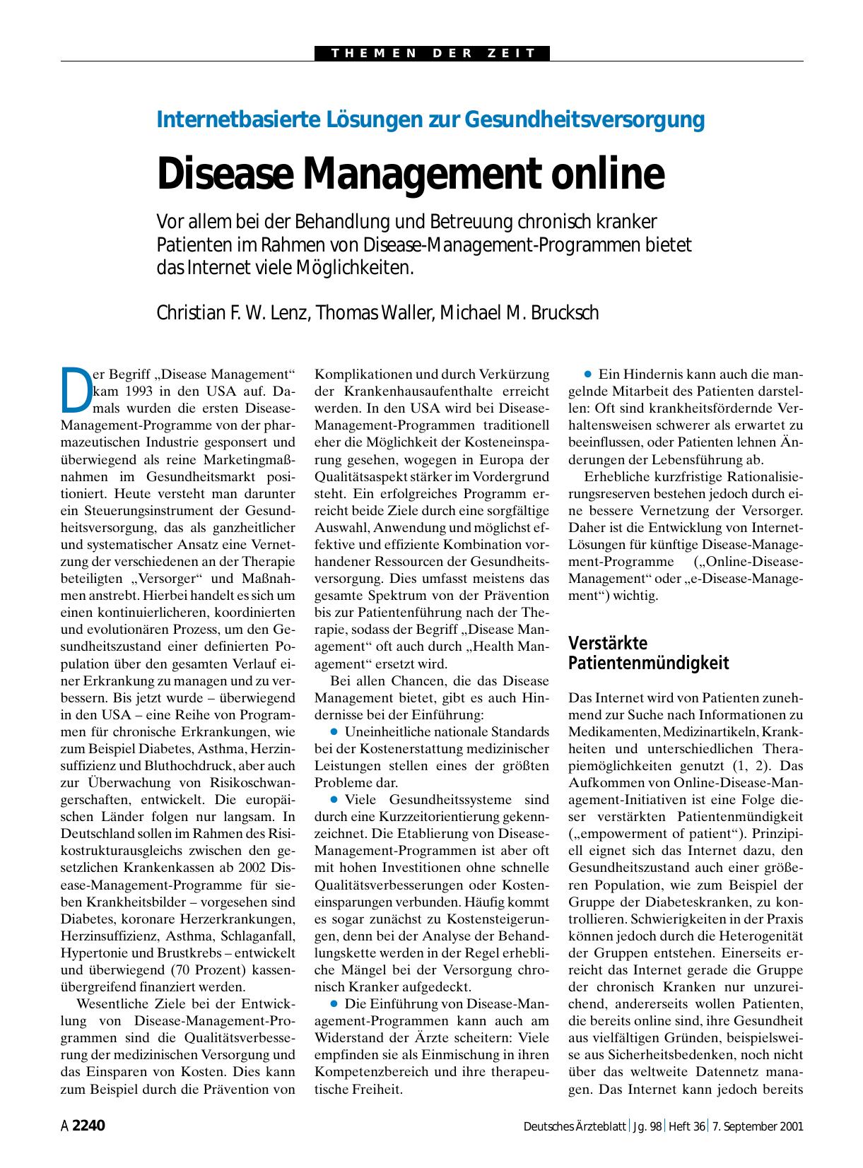 Vorschauseite 1: Internetbasierte Lösungen zur Gesundheitsversorgung: Disease Management online