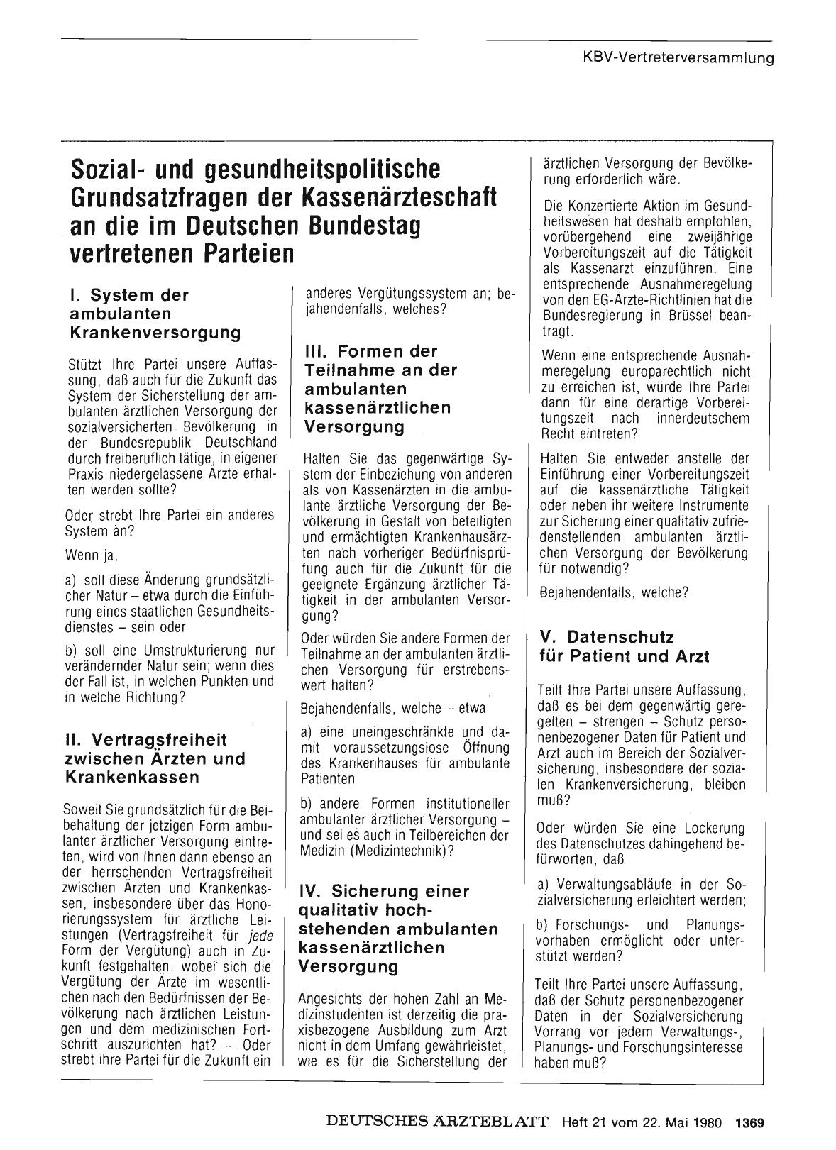 Vorschauseite 1: Sozialund gesundheitspolitische Grundsatzfragen der Kassenärzteschaft an die im Deutschen Bundestag vertretenen Parteien