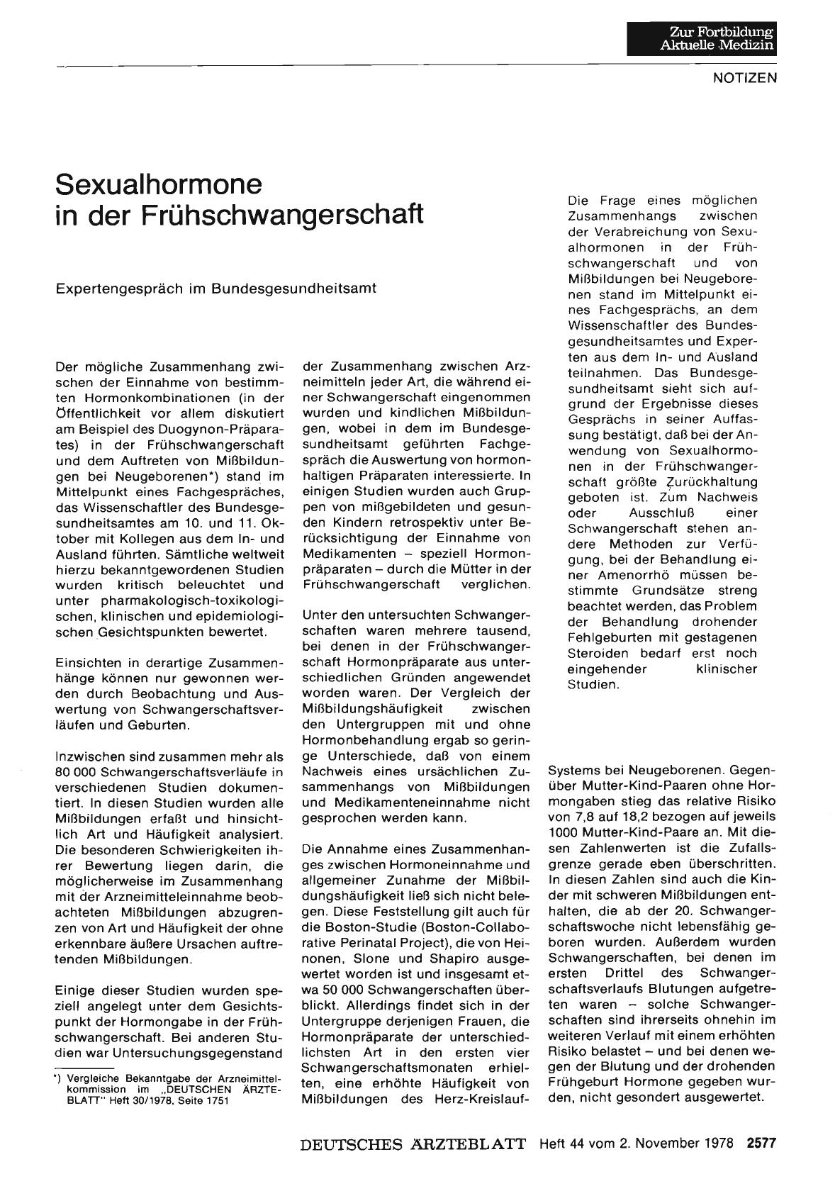 Vorschauseite 1: Sexualhormone in der Frühschwangerschaft: Expertengespräch im Bundesgesundheitsamt