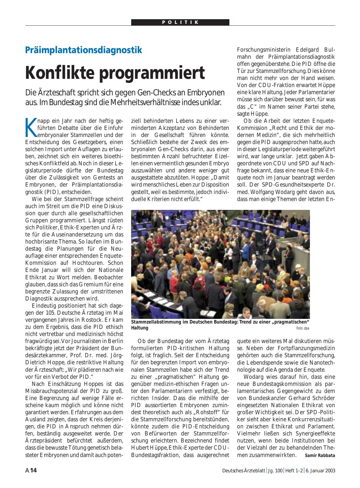 Vorschauseite 1: Präimplantationsdiagnostik: Konflikte programmiert