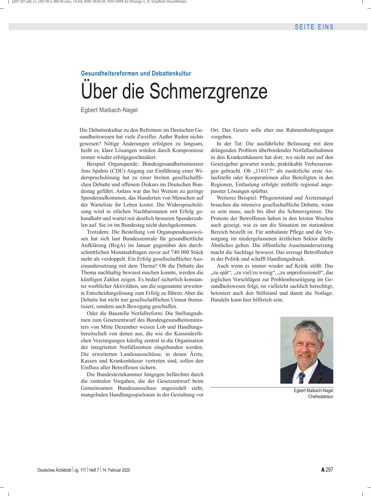 Vorschauseite 1: Gesundheitsreformen und Debattenkultur: Über die Schmerzgrenze