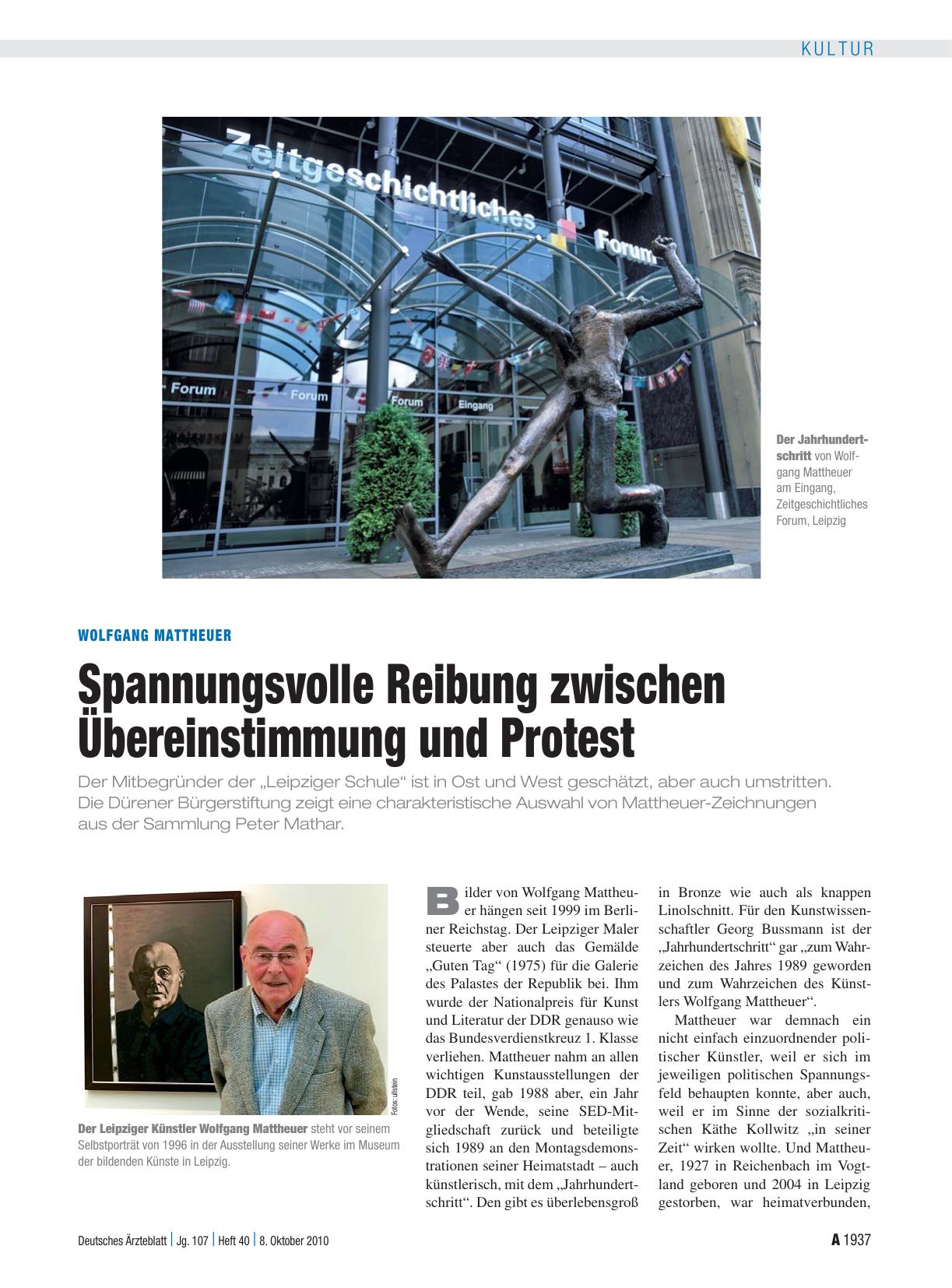 Vorschauseite 1: Wolfgang Mattheuer: Spannungsvolle Reibung zwischen Übereinstimmung und Protest