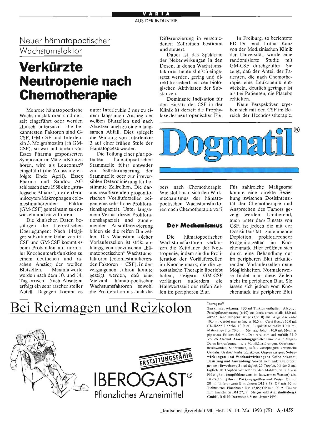 Vorschauseite 1: Neuer hämatopoetischer Wachstumsfaktor: Verkürzte Neutropenie nach Chemotherapie