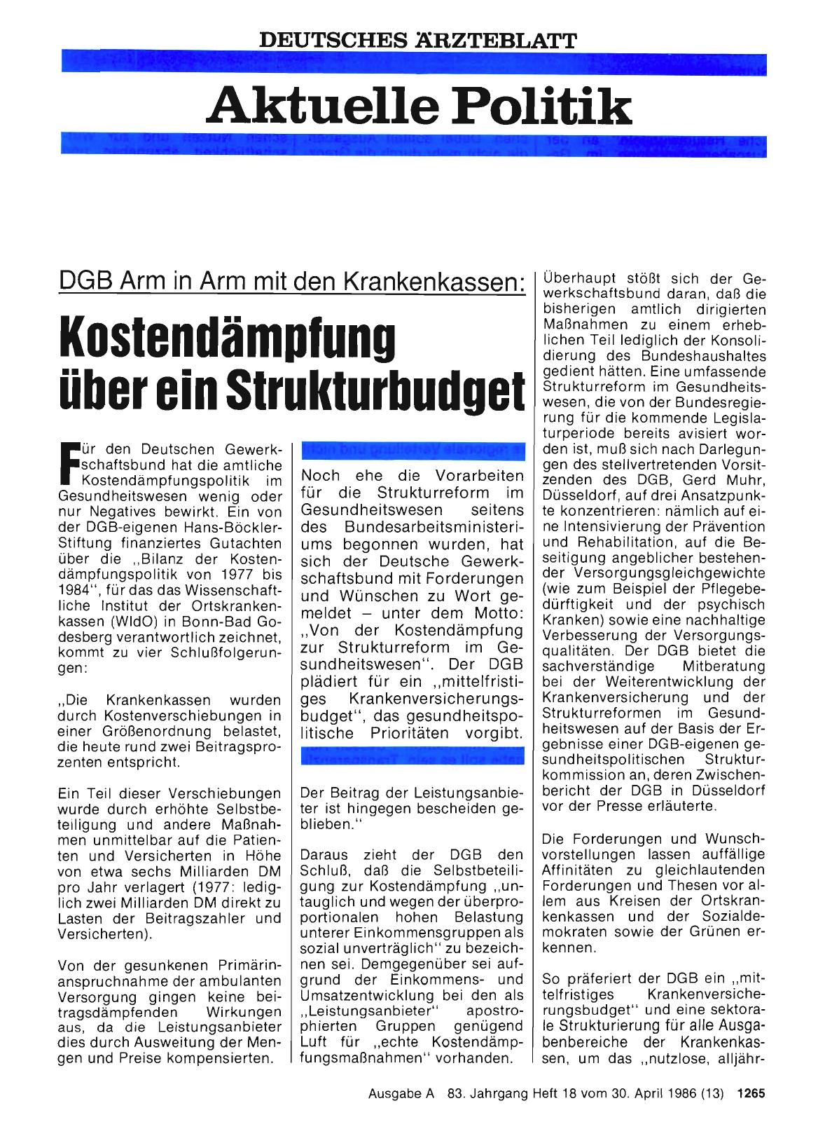 Vorschauseite 1: DGB Arm in Arm mit den Krankenkassen: Kostendämpfung über ein Strukturbudget