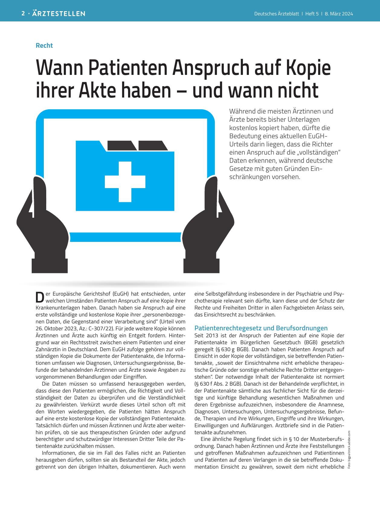 Vorschauseite 1: Richtig: Wann Patienten Anspruch auf Kopie ihrer Akte haben – und wann nicht