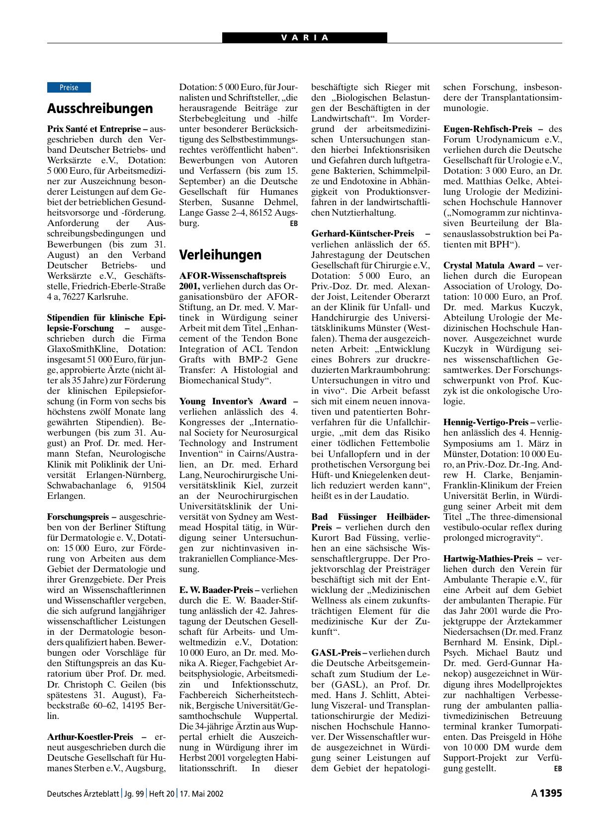 Vorschauseite 1: Verleihungen
