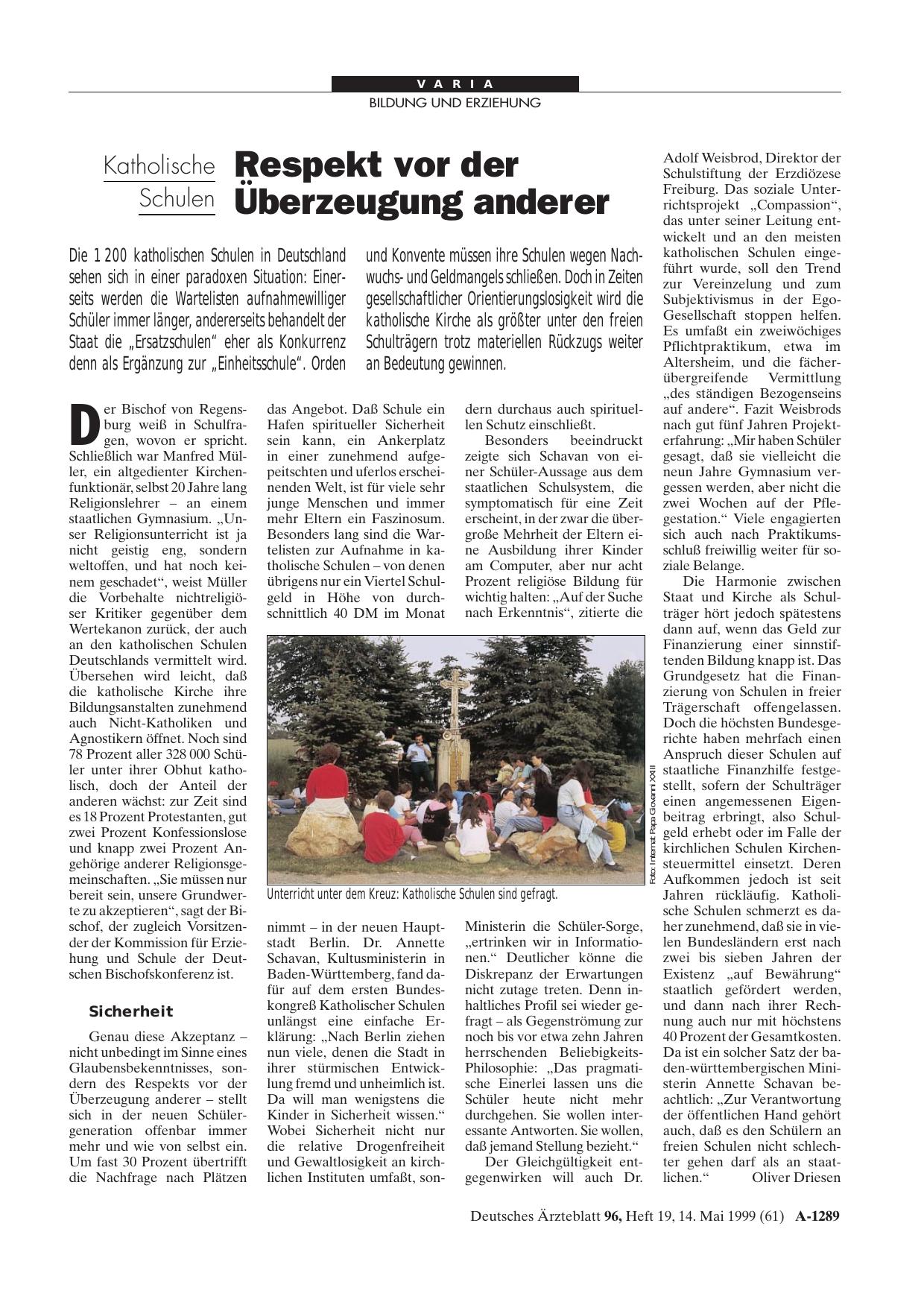 Vorschauseite 1: Katholische Schulen: Respekt vor der Überzeugung anderer