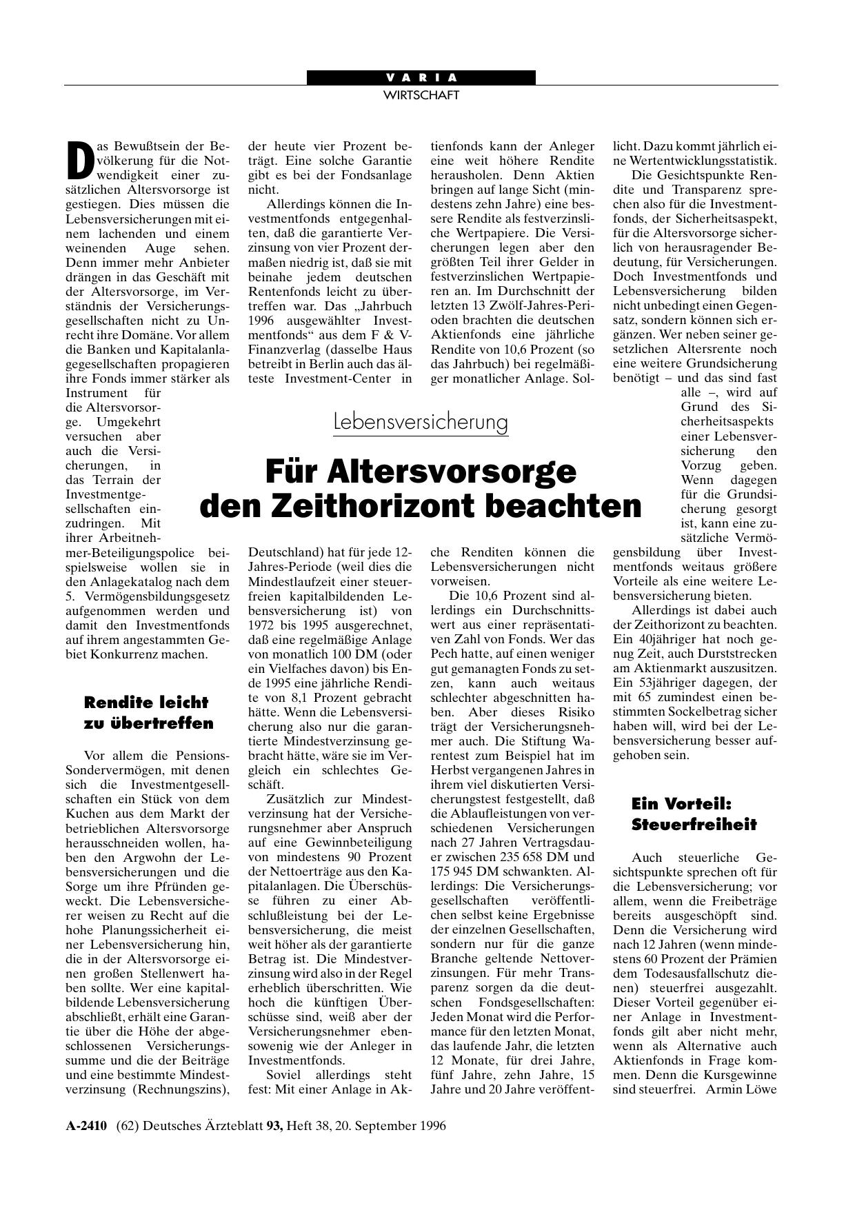 Vorschauseite 1: Lebensversicherung: Für Altersvorsorge den Zeithorizont beachten