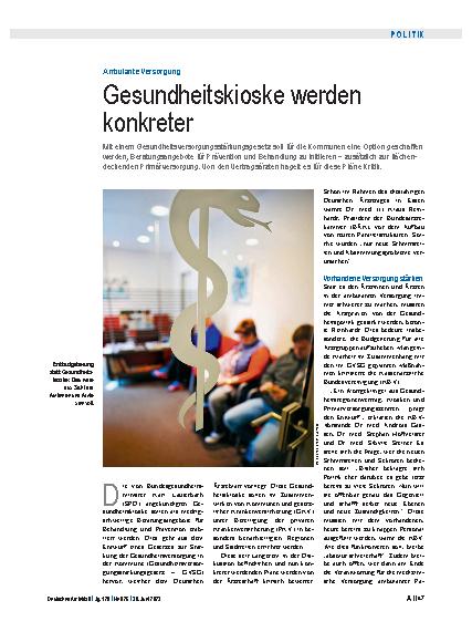Vorschauseite 1: Ambulante Versorgung: Gesundheitskioske werden konkreter