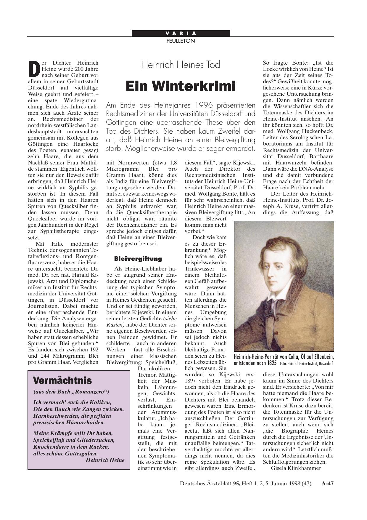 Vorschauseite 1: Heinrich Heines Tod: Ein Winterkrimi