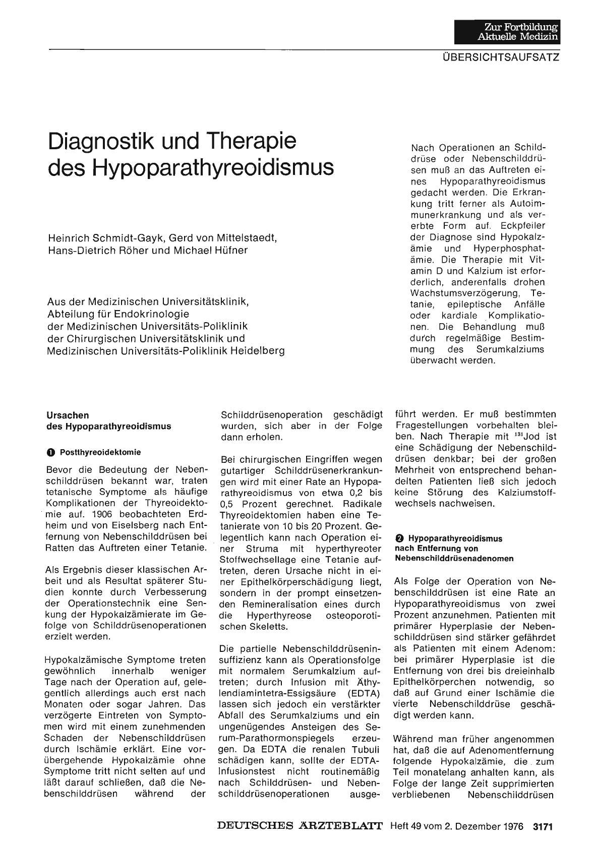 Vorschauseite 1: Diagnostik und Therapie des Hypoparathyreoidismus