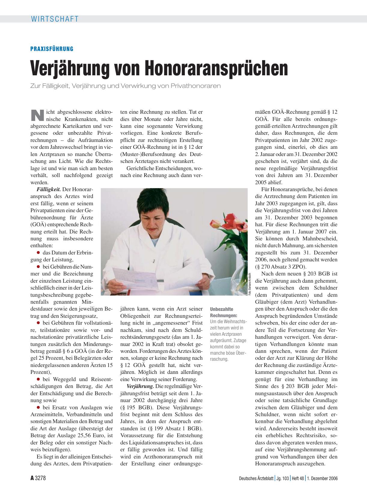 Vorschauseite 1: Praxisführung: Verjährung von Honoraransprüchen
