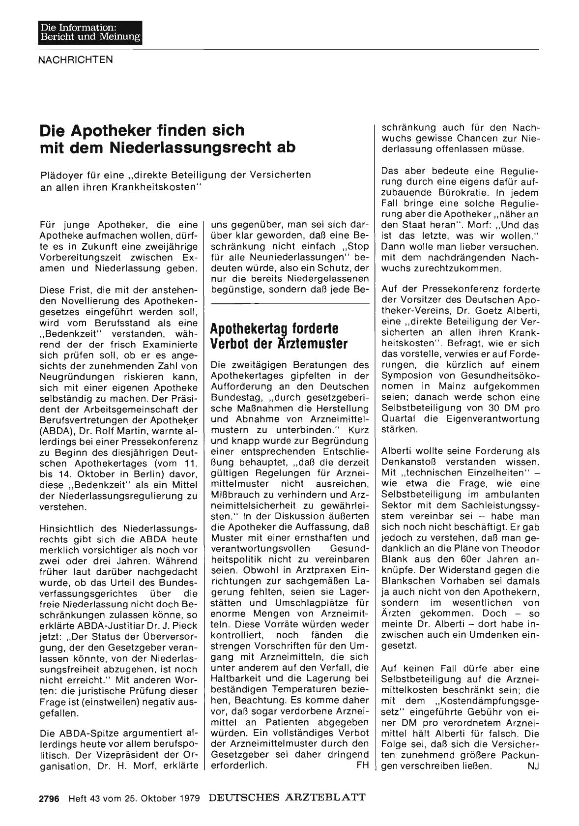 Vorschauseite 1: Die Apotheker finden sich mit dem Niederlassungsrecht ab: Plädoyer für eine „direkte Beteiligung der Versicherten an allen ihren Krankheitskosten“