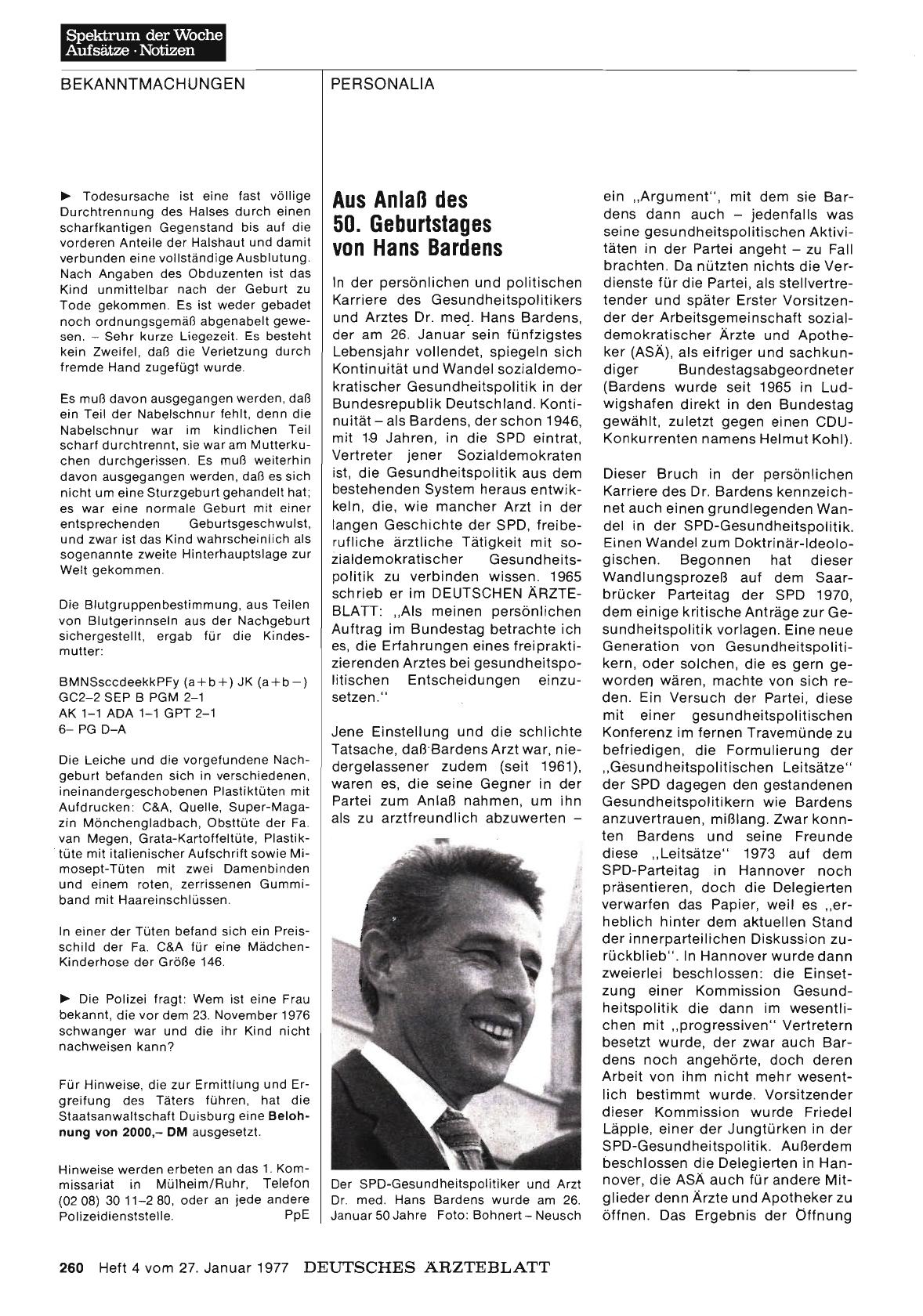 Vorschauseite 1: Aus Anlaß des 50. Geburtstages von Hans Bardens
