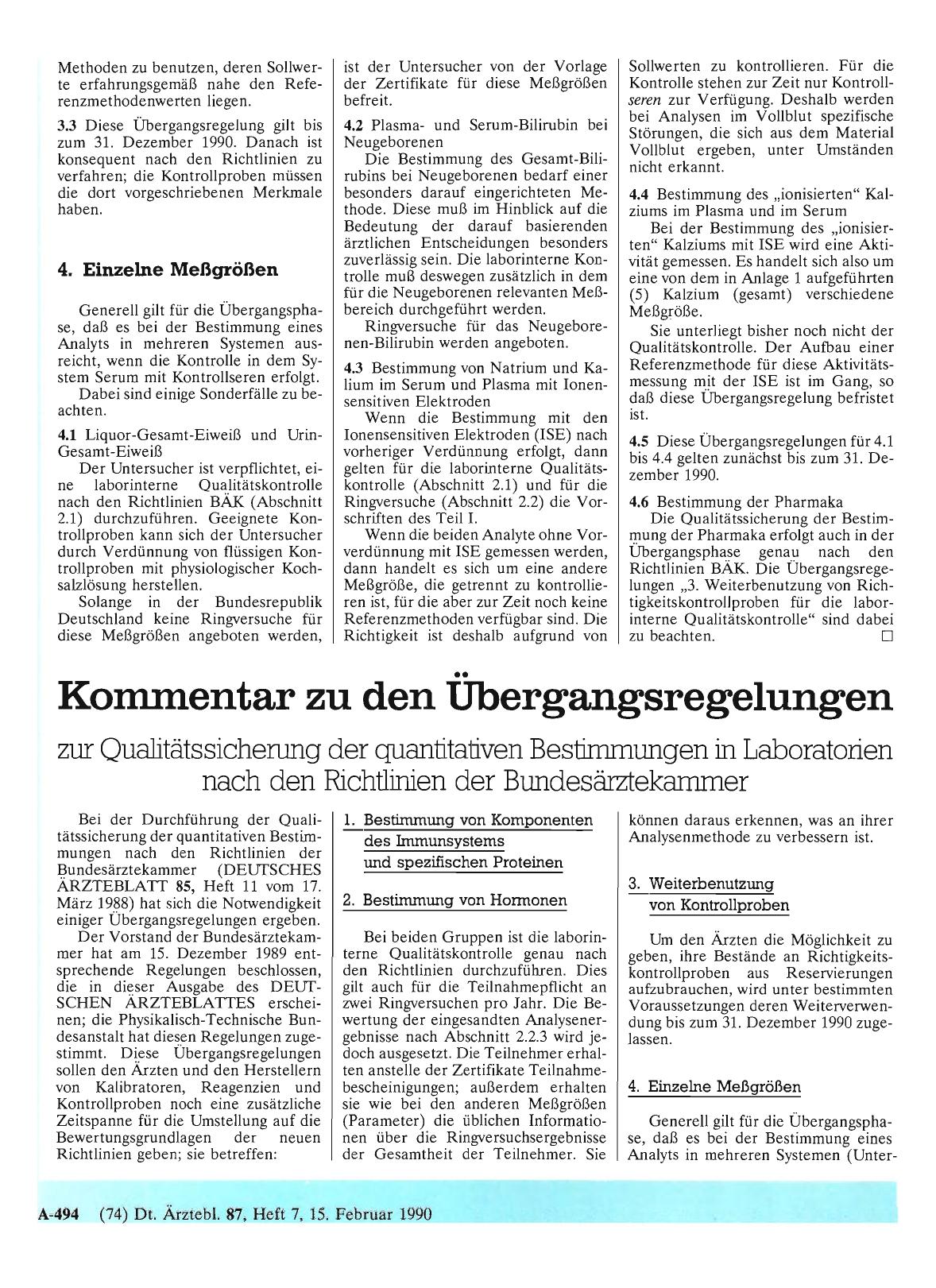 Vorschauseite 1: Kommentar zu den Übergangsregelungen zur Qualitätssicherung der quantitativen Bestimmungen in Laboratorien nach den Richtlinien der Bundesärztekammer