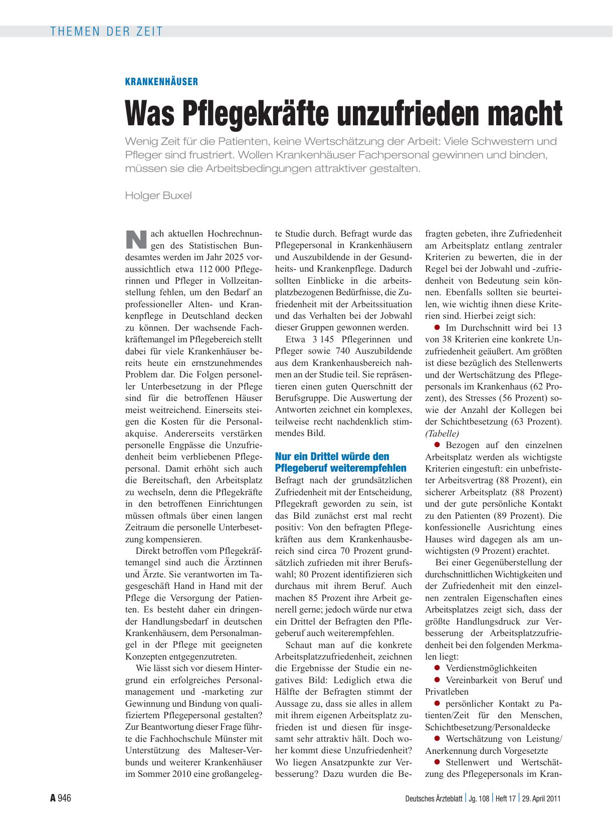 Vorschauseite 1: Krankenhäuser: Was Pflegekräfte unzufrieden macht