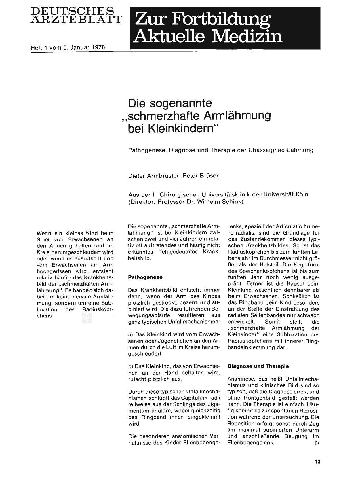 Vorschauseite 1: Die sogenannte „schmerzhafte Armlähmung bei Kleinkindern“
