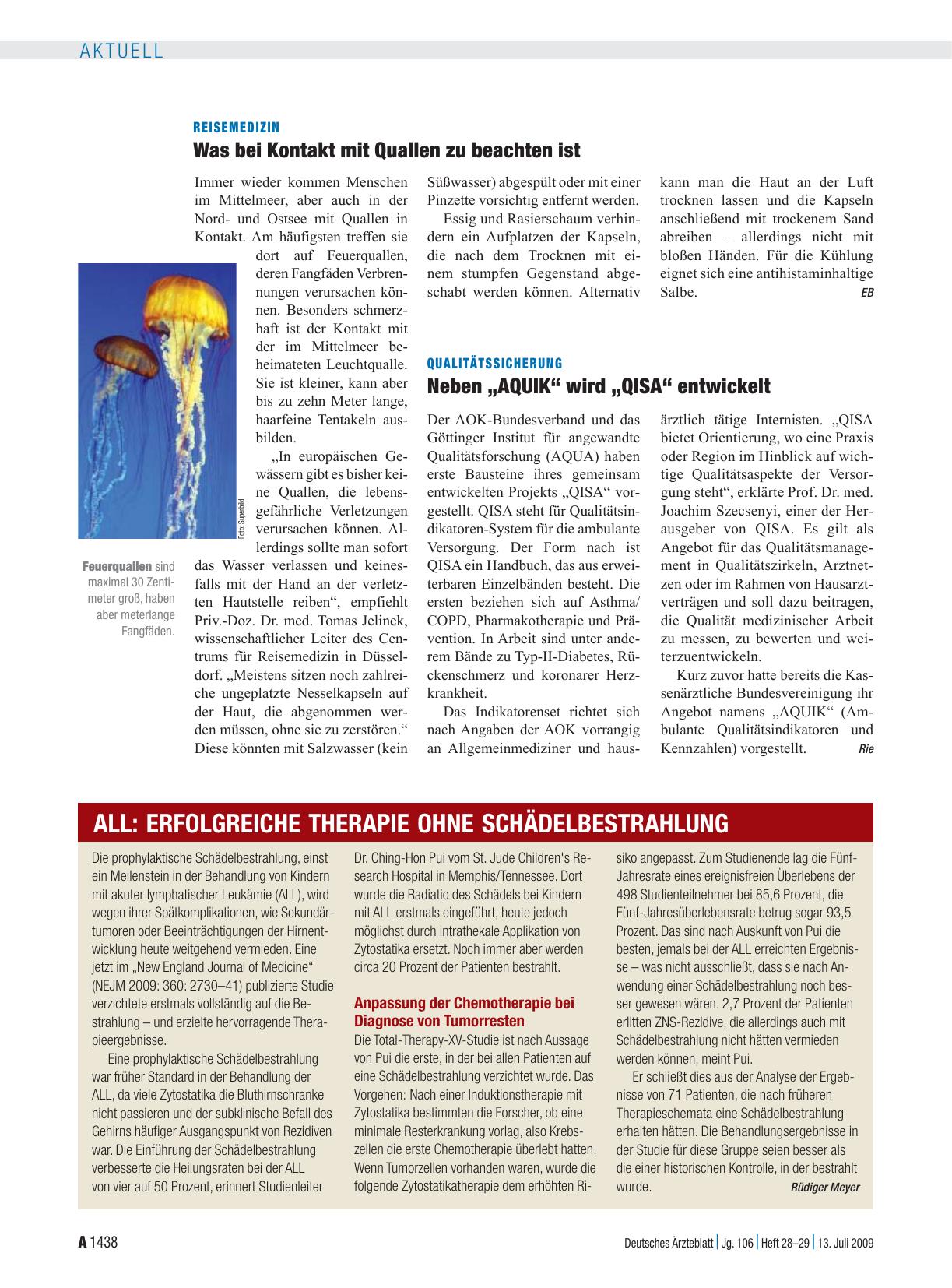 Vorschauseite 1: Reisemedizin: Was bei Kontakt mit Quallen zu beachten ist