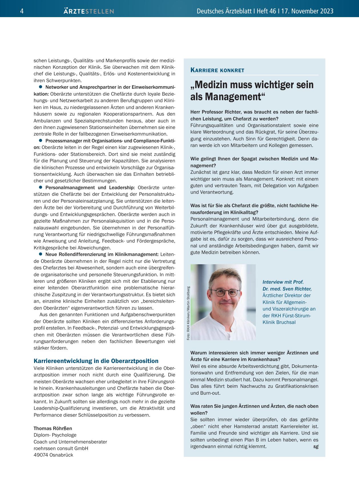 Vorschauseite 1: "Medizin muss wichtiger sein als Management"