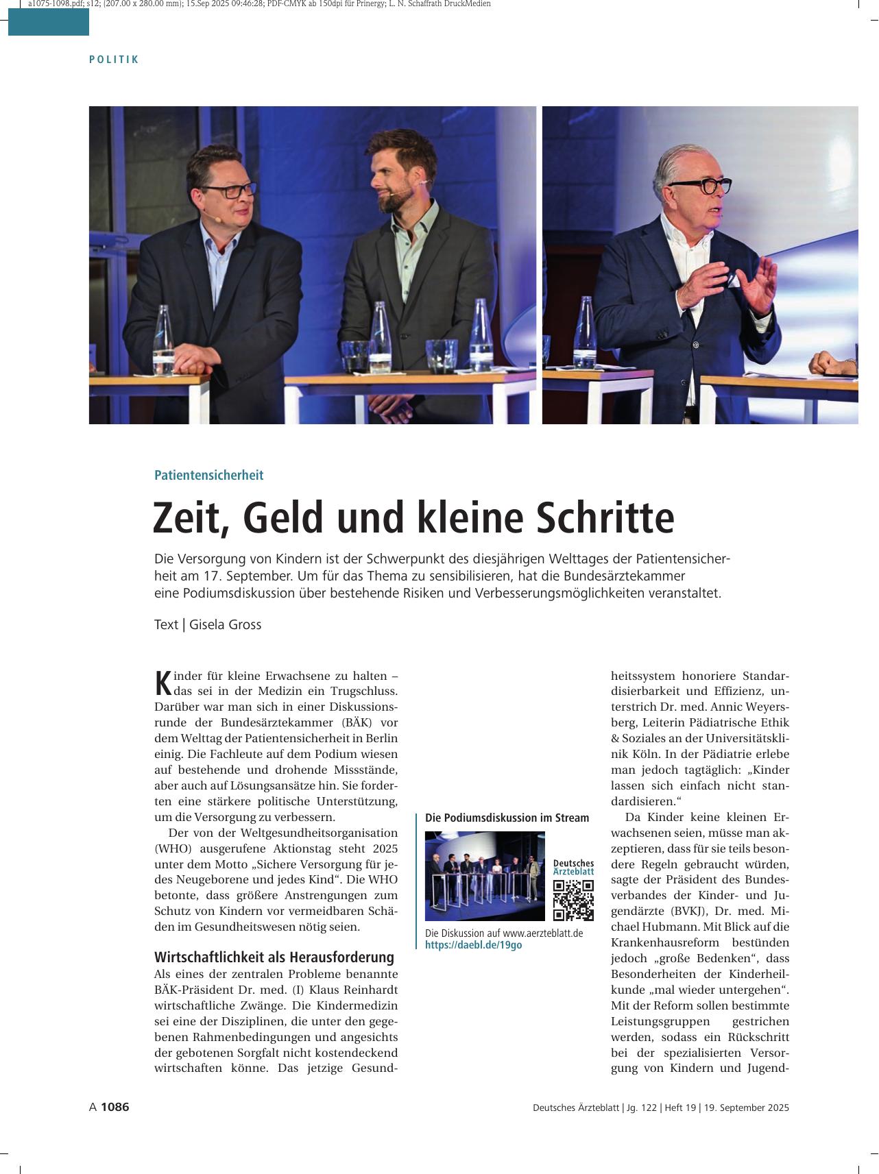 Vorschauseite 1: Patientensicherheit: Zeit, Geld und kleine Schritte