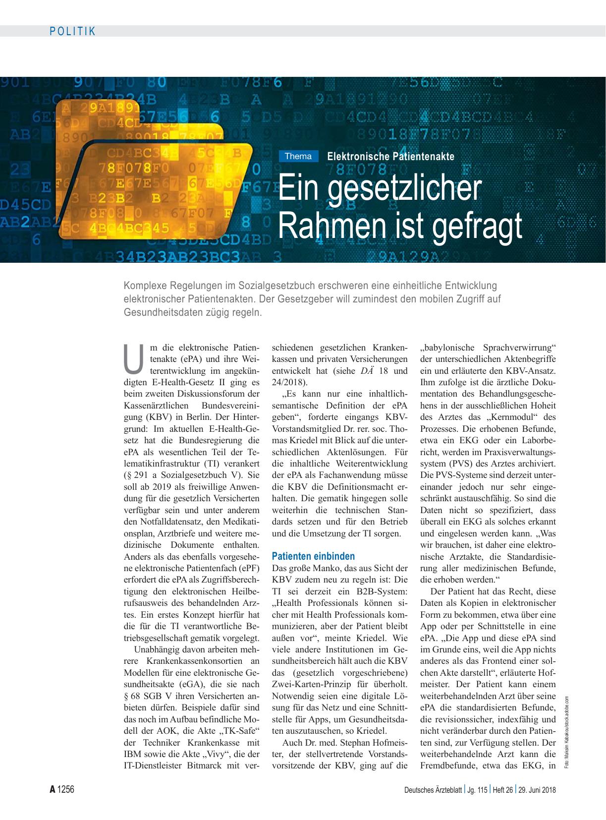 Vorschauseite 1: Elektronische Patientenakte: Ein gesetzlicher Rahmen ist gefragt