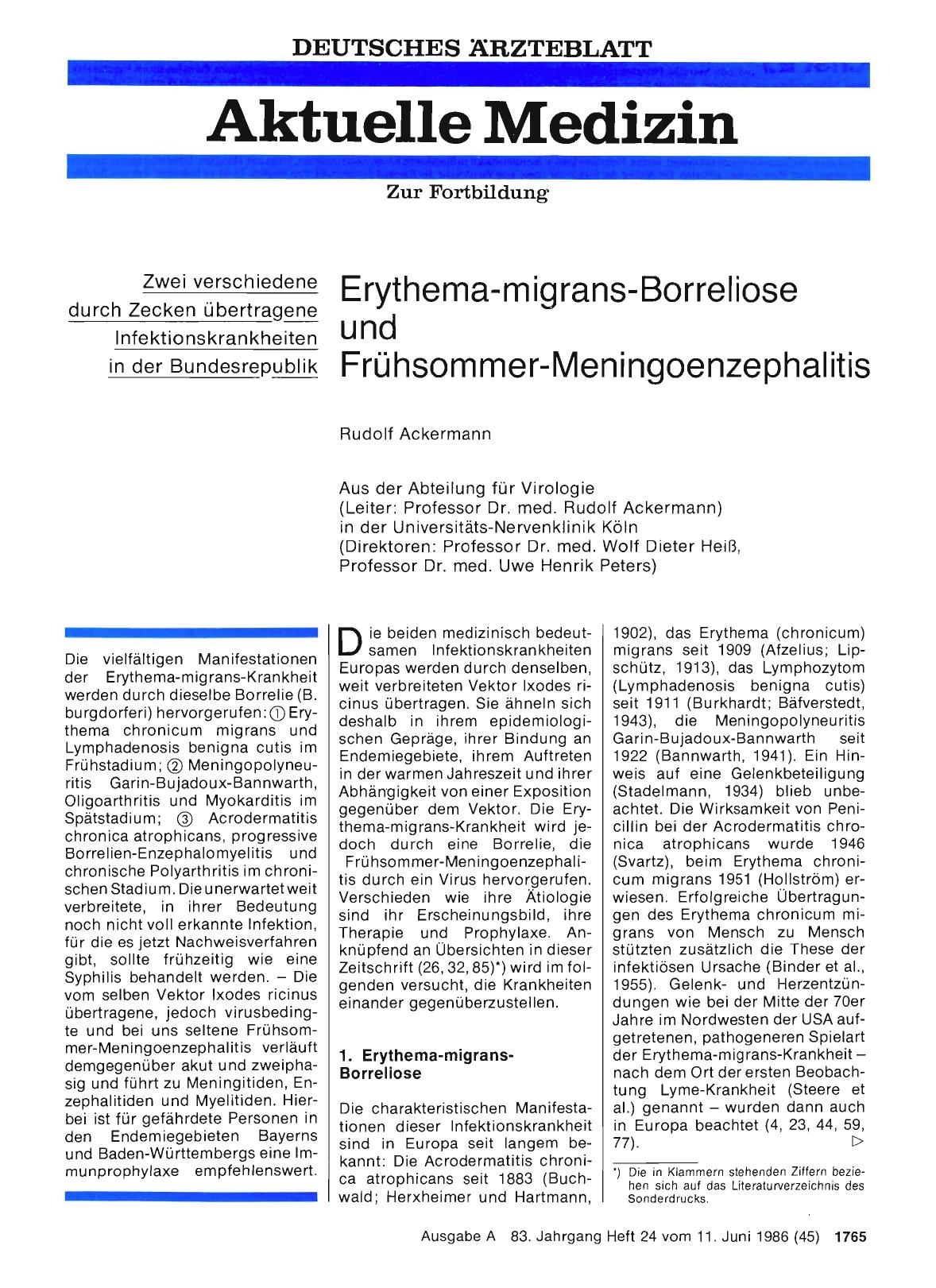 Vorschauseite 1: Erythema-migrans-Borreliose und Frühsommer-Meningoenzephalitis