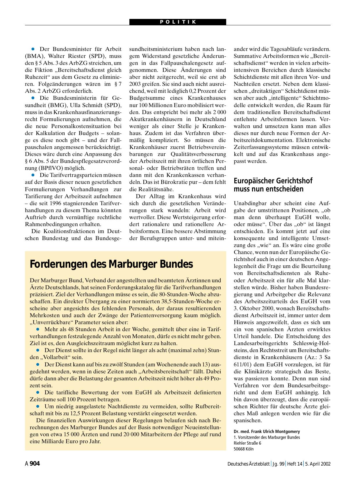 Vorschauseite 1: Forderungen des Marburger Bundes