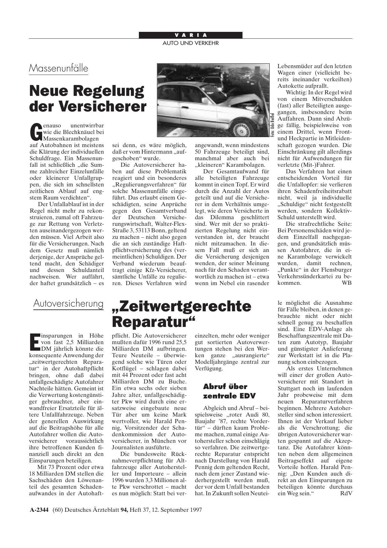 Vorschauseite 1: Massenunfälle: Neue Regelung der Versicherer