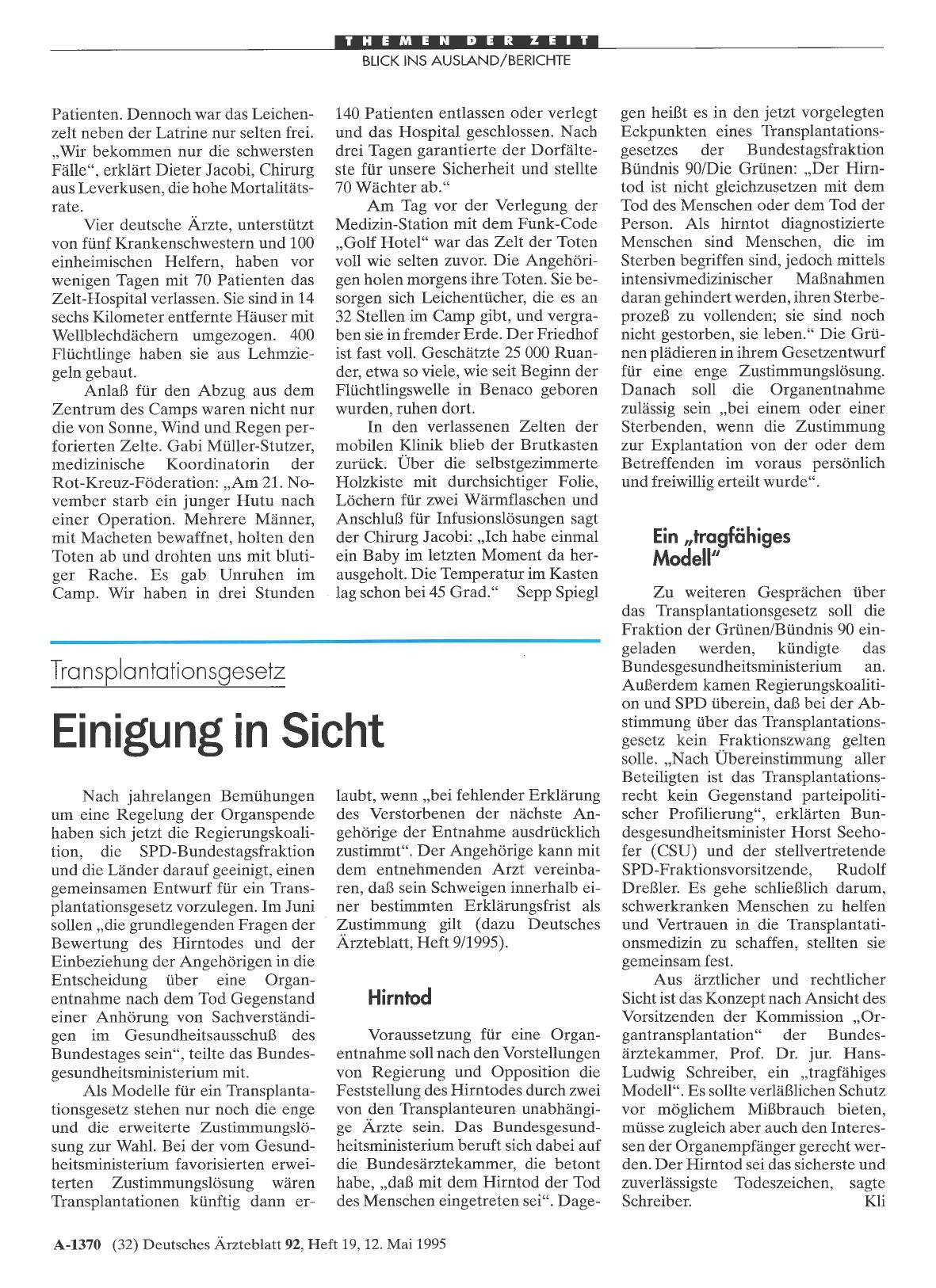 Vorschauseite 1: Transplantationsgesetz: Einigung in Sicht