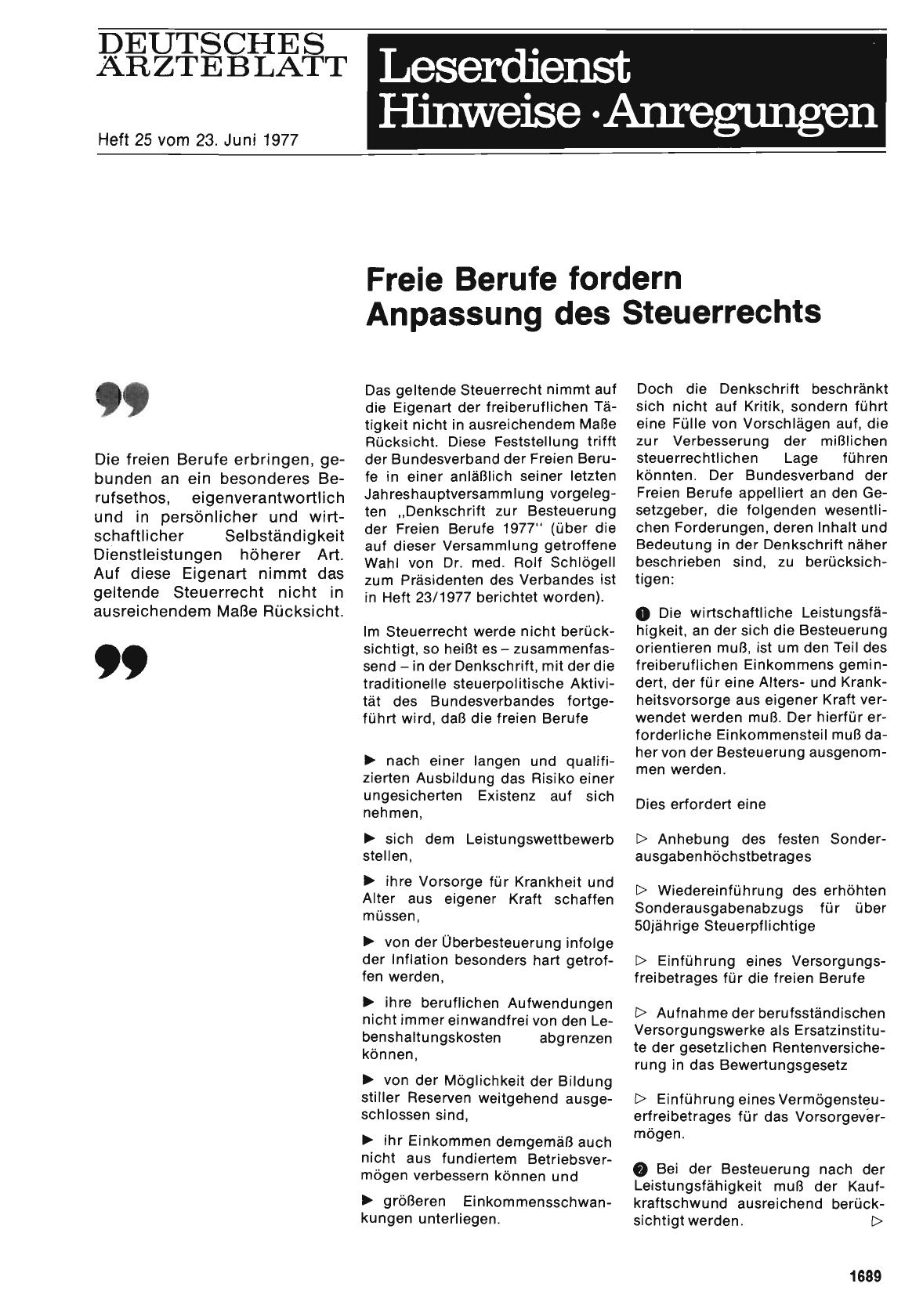 Vorschauseite 1: Freie Berufe fordern Anpassung des Steuerrechts