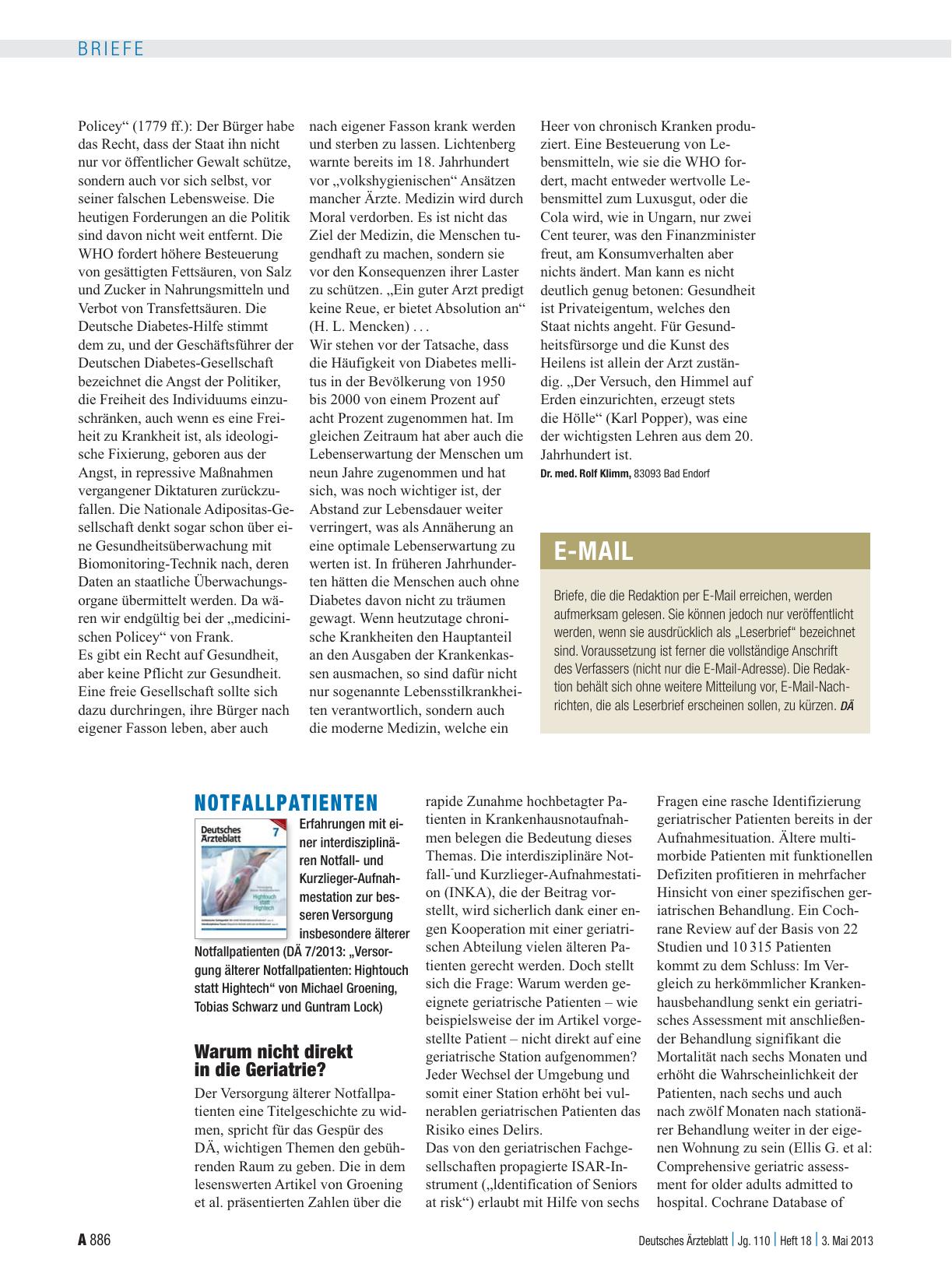 Vorschauseite 1: Notfallpatienten: Warum nicht direkt in die Geriatrie?