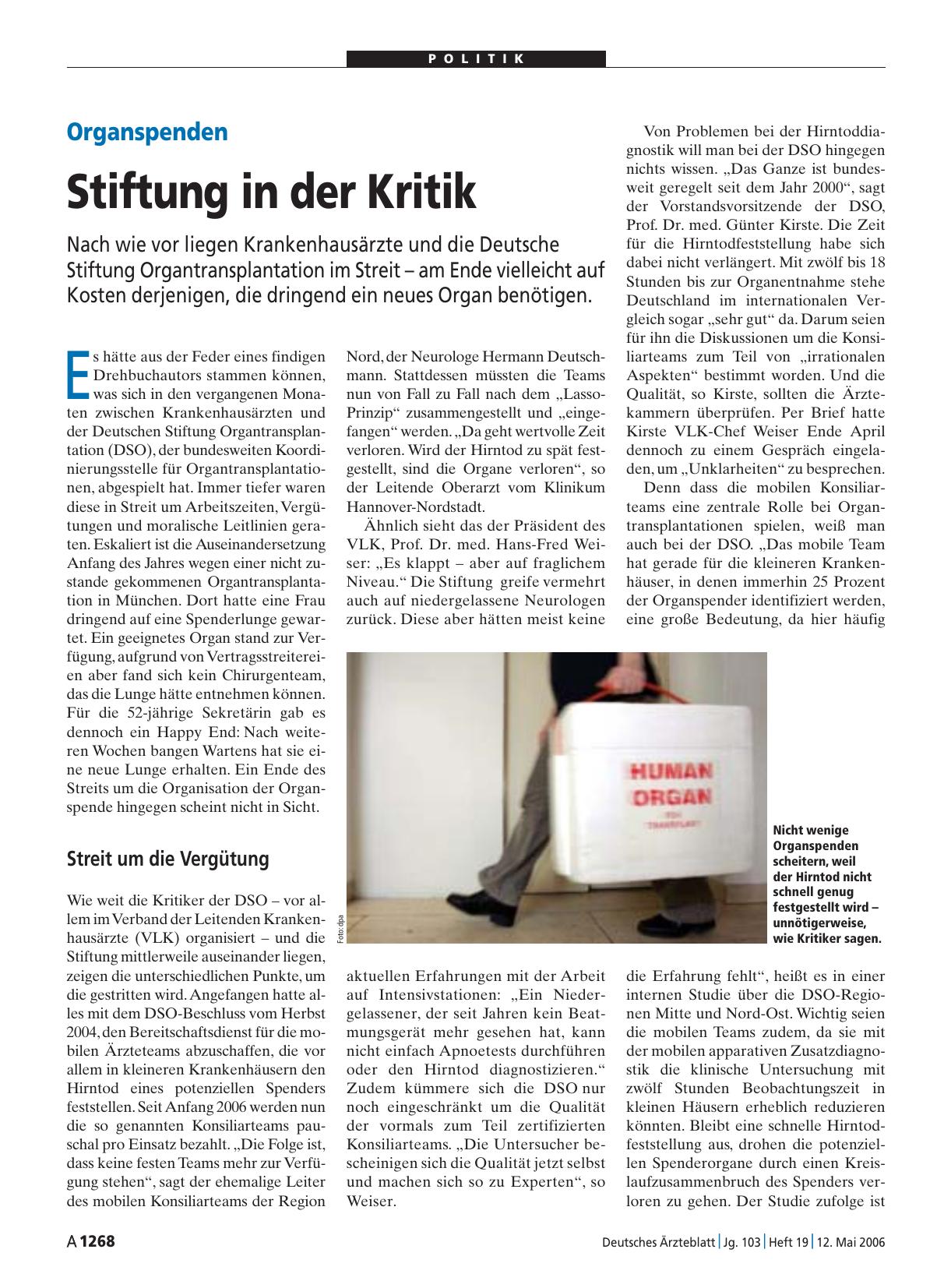Vorschauseite 1: Organspenden: Stiftung in der Kritik