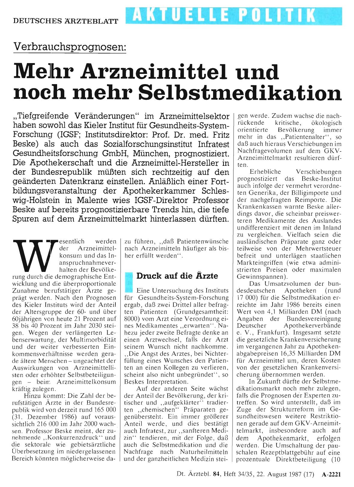 Vorschauseite 1: Verbrauchsprognosen: Mehr Arzneimittel und noch mehr Selbstmedikation