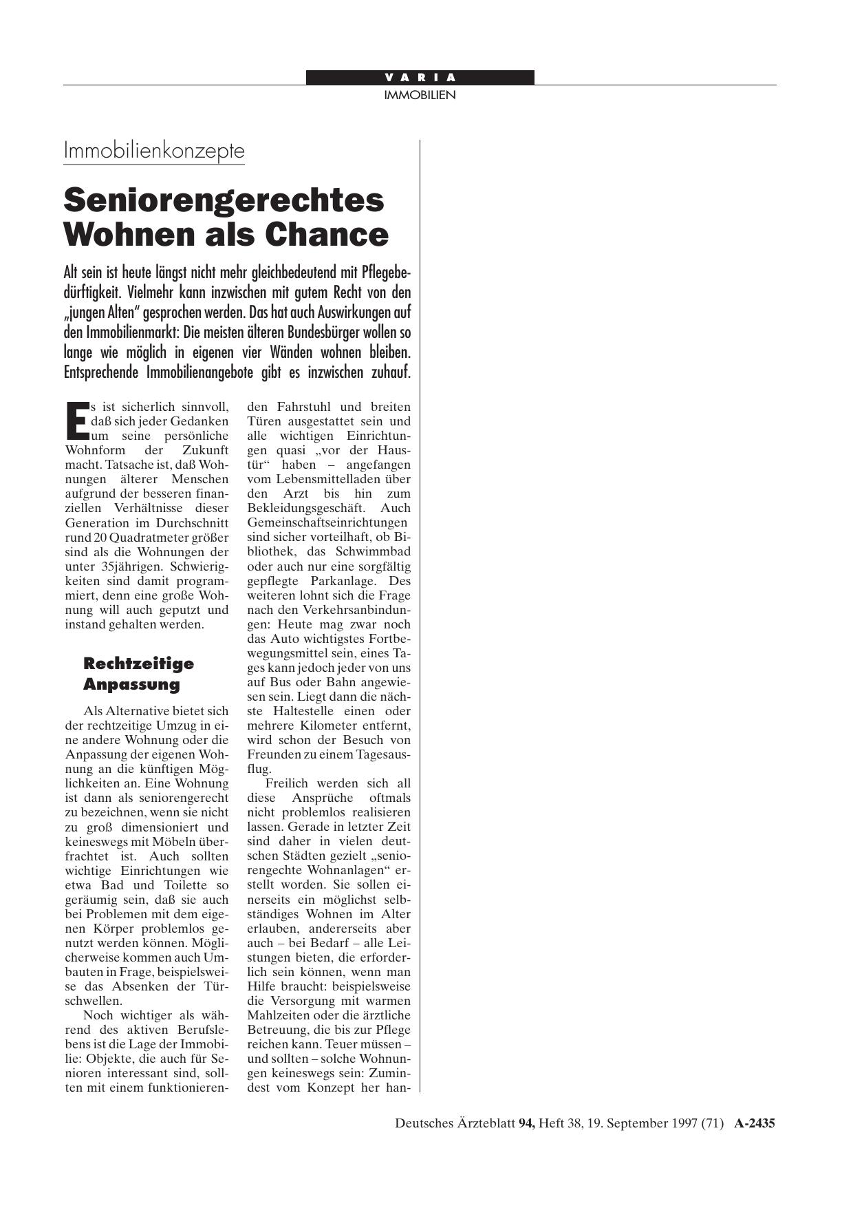 Vorschauseite 1: Immobilienkonzepte: Seniorengerechtes Wohnen als Chance