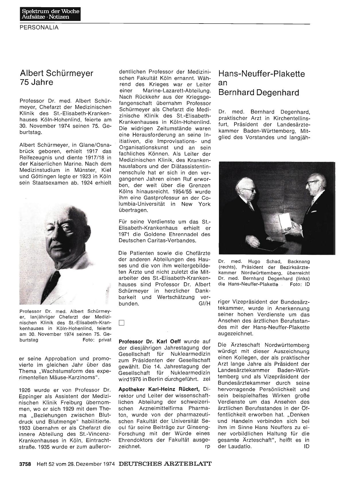 Vorschauseite 1: Hans-Neuffer-Plakette an Bernhard Degenhard