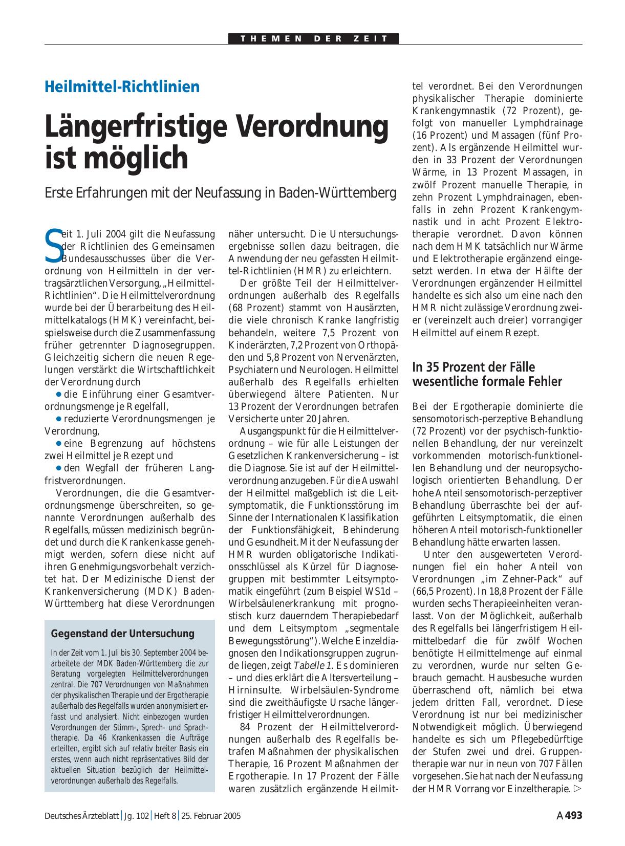 Vorschauseite 1: Heilmittel-Richtlinien: Längerfristige Verordnung ist möglich