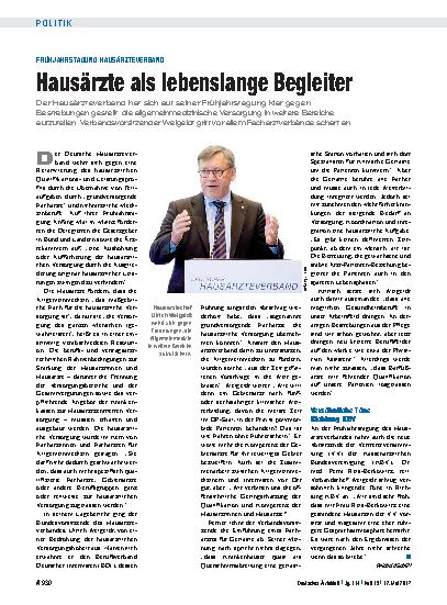 Vorschauseite 1: Frühjahrstagung Hausärzteverband: Hausärzte als lebenslange Begleiter