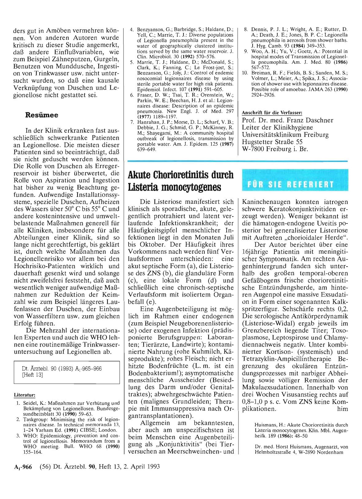 Vorschauseite 1: Akute Chorioretinitis durch Listeria monocytogenes